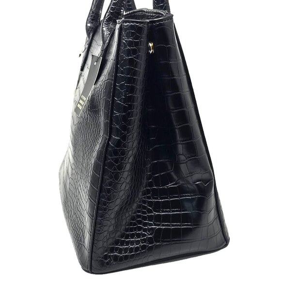 Studio Badgley Mischka Large Vegan Croc Embossed Top Zip Side Snaps Leather Bag - Picture 3 of 12